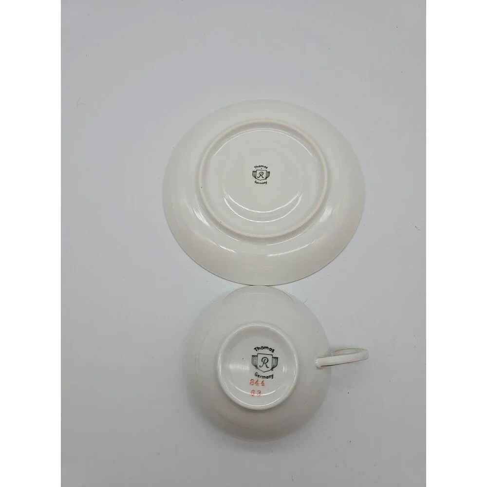 Thomas R Germany Porcelain Cup & Saucer Set White w Gold Trim